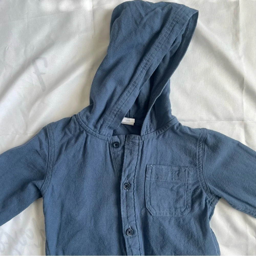 Baby Gap Blue Cotton Hooded Button-Up Shirt Size 12-18 Months